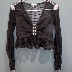 Black Mesh Crop Top with Ruffles